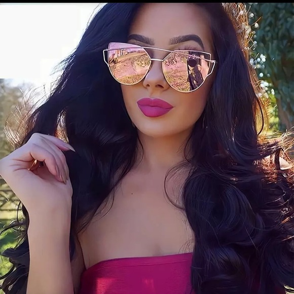 ✨ROSE GOLD✨BRIGHT PINK MIRRORED SUNGLASSES-NEW - Picture 3 of 10